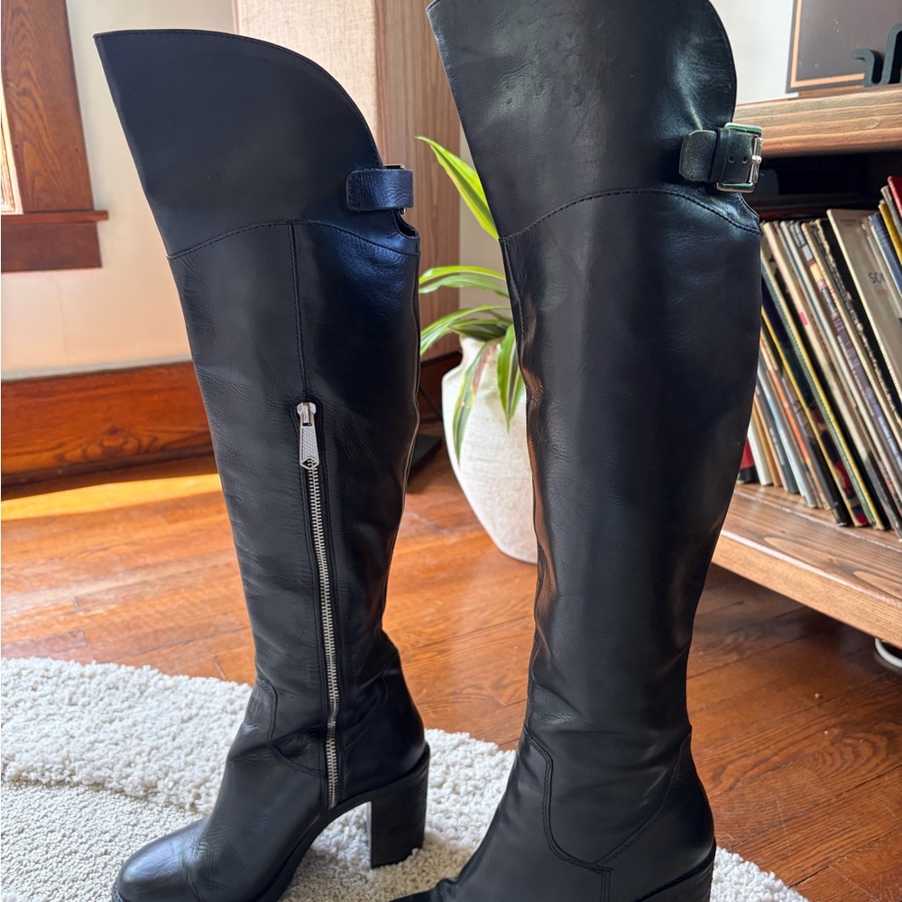 Donald Pliner Black Leather Over-the-Knee Boots Size 7.5